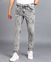 Men's Ice Grey Regular Fit Washed Jeans Stretchable