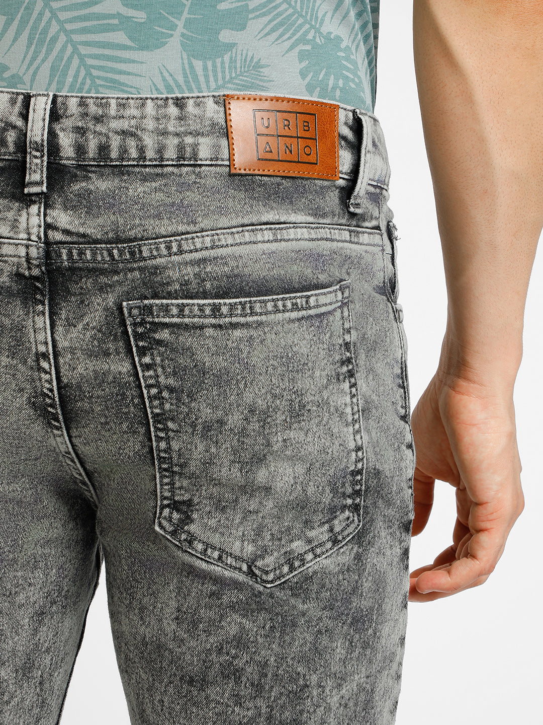 Men's Grey Regular Fit Washed Jeans Stretchable