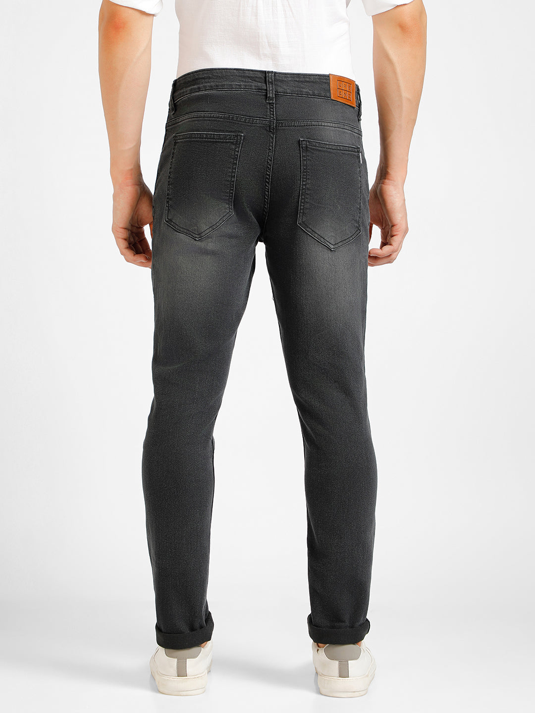Men's Dark Grey Regular Fit Washed Jeans Stretchable