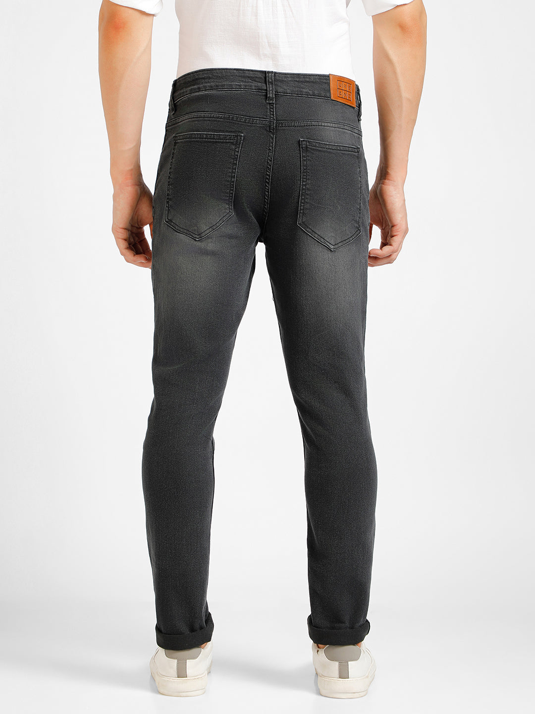 Men's Dark Grey Regular Fit Washed Jeans Stretchable