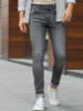Men's Grey Regular Fit Washed Jeans Stretchable