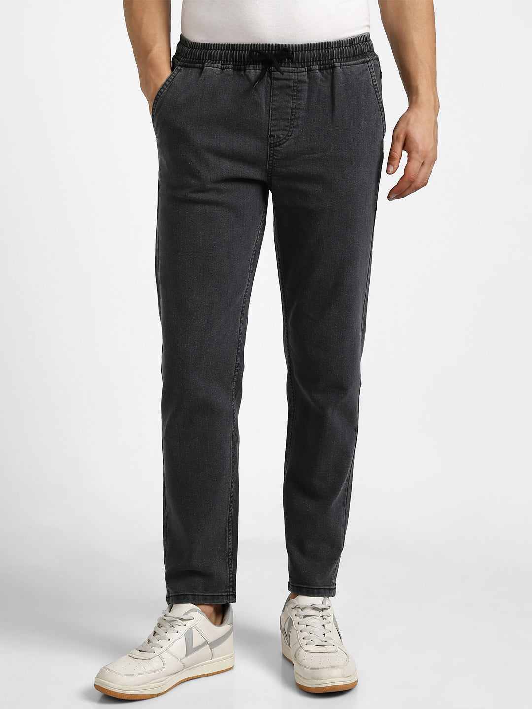 Men's Dark Grey Regular Fit Washed Jogger Jeans Stretchable