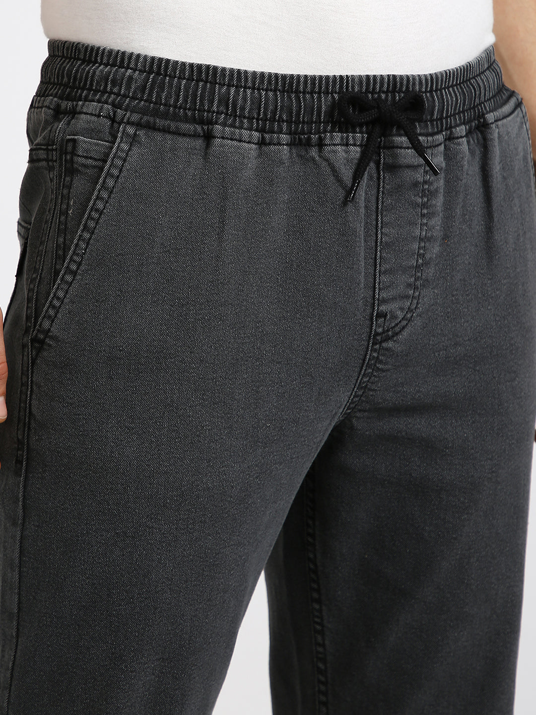 Urbano Fashion Men's Dark Grey Regular Fit Washed Jogger Jeans Stretchable