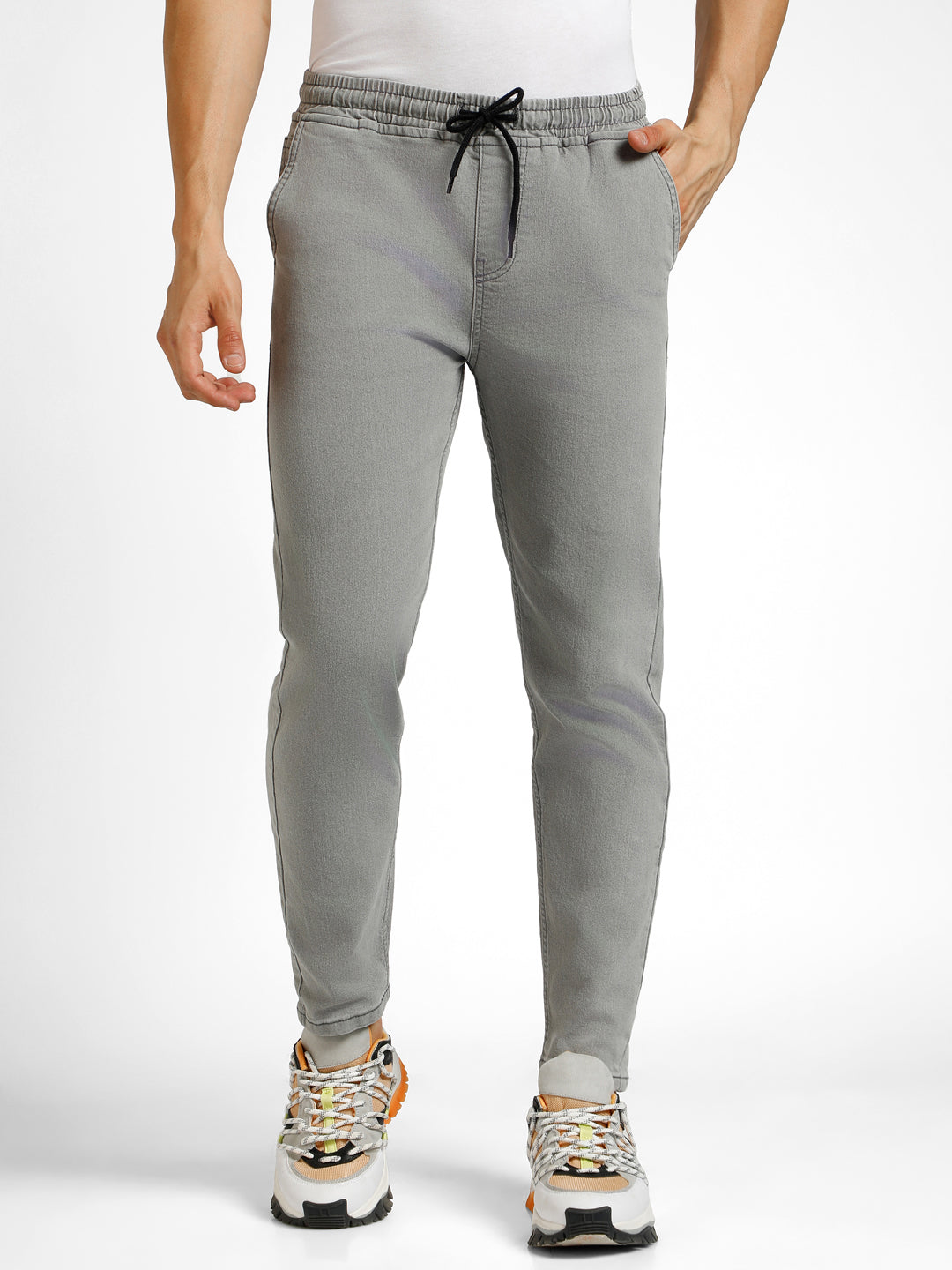 Men's Ice Grey Regular Fit Washed Jogger Jeans Stretchable