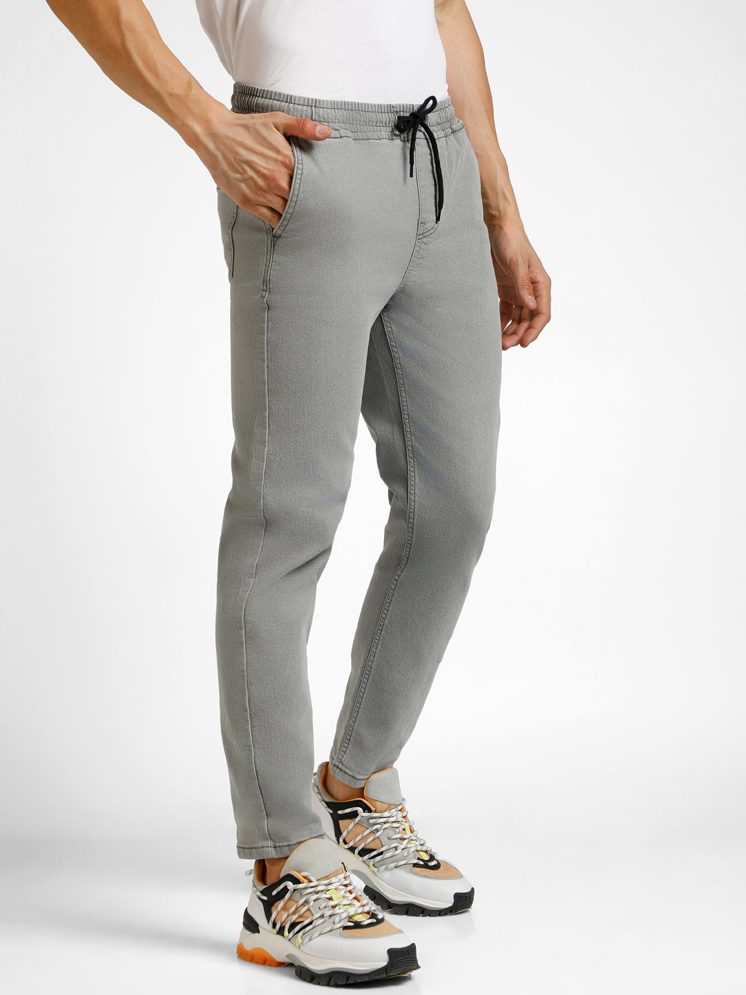 Men's Ice Grey Regular Fit Washed Jogger Jeans Stretchable