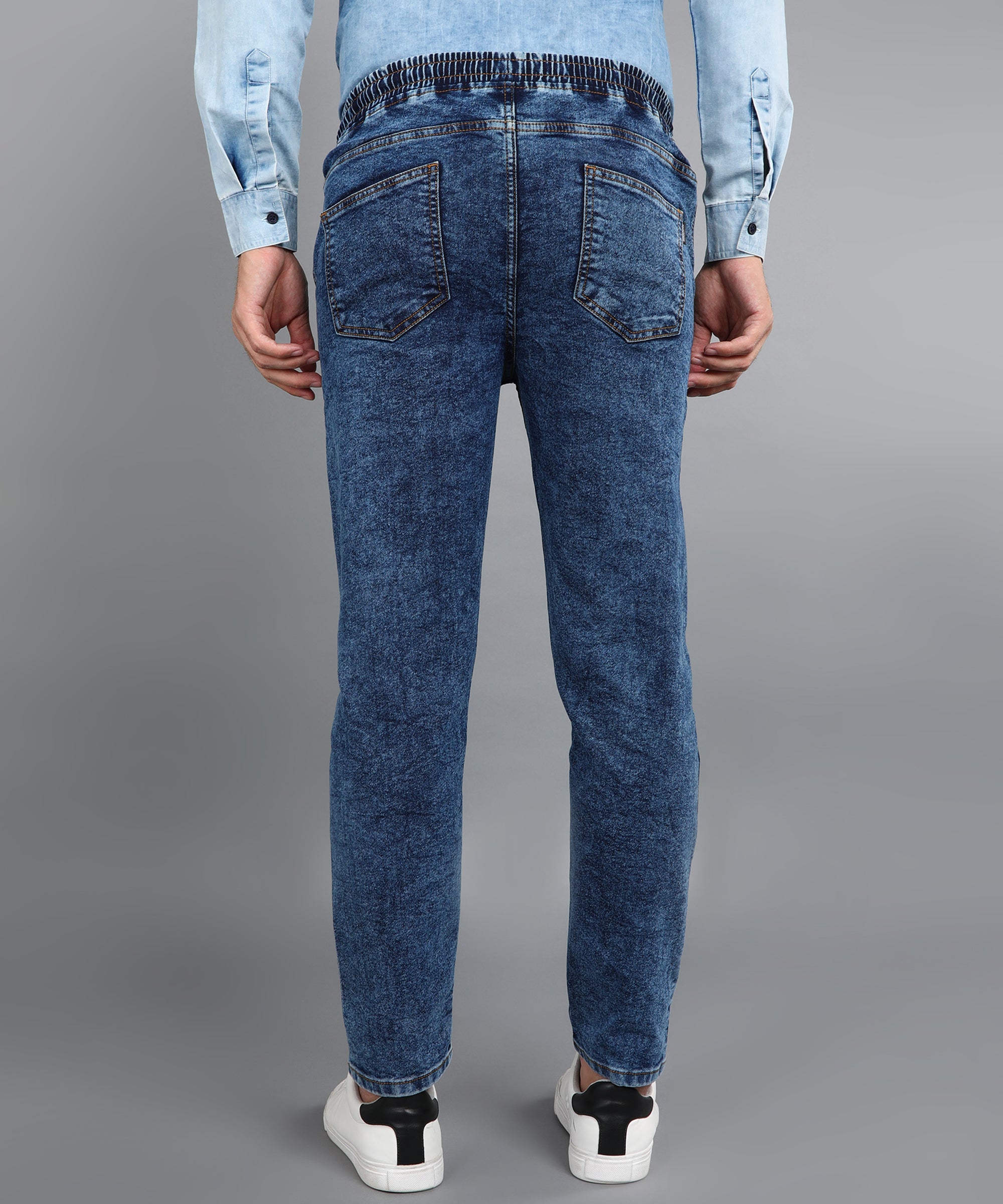 Urbano Fashion Men's Dark Blue Regular Fit Washed Jogger Jeans Stretchable
