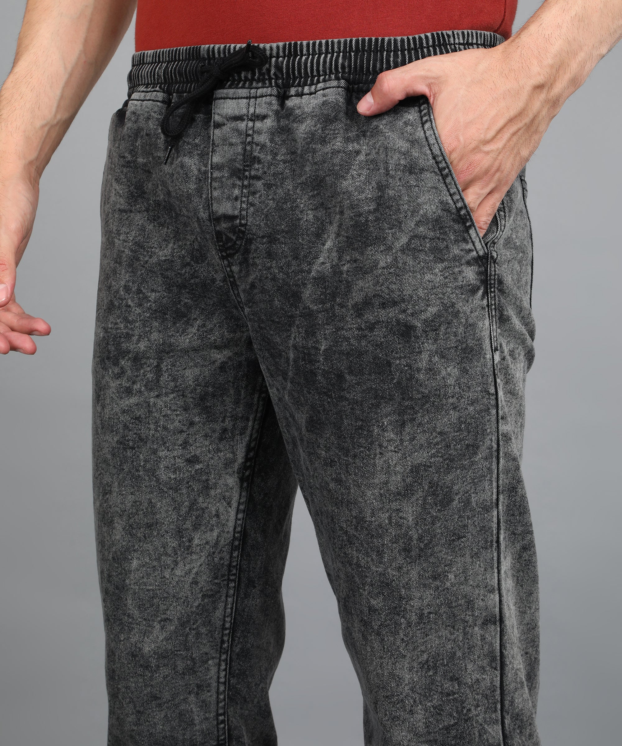 Urbano Fashion Men's Dark Grey Regular Fit Washed Jogger Jeans Stretchable