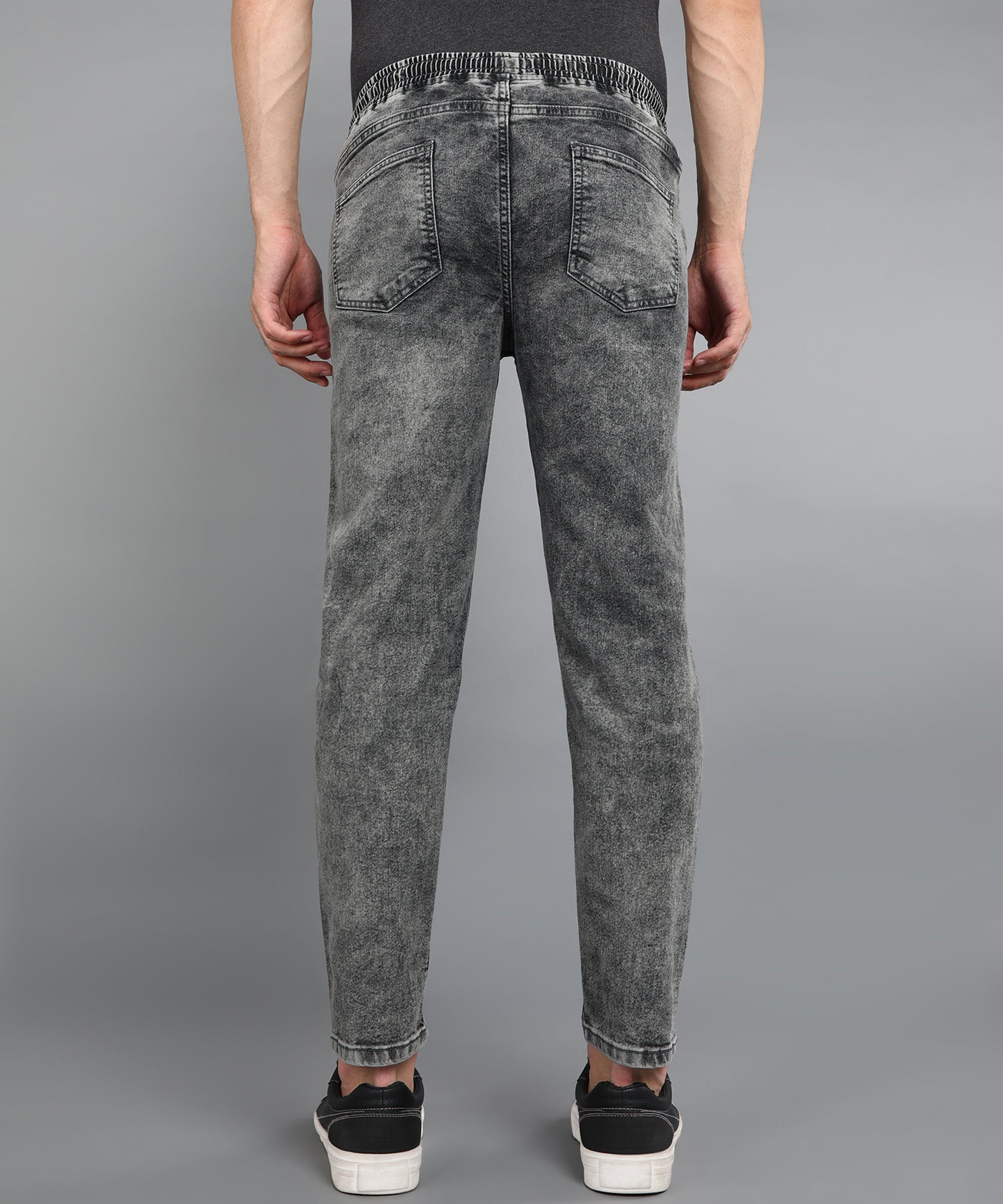 Men's Grey Regular Fit Washed Jogger Jeans Stretchable