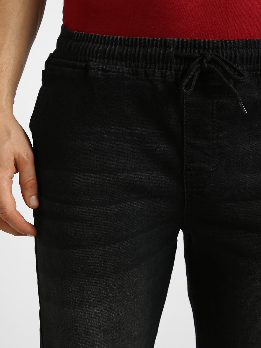 Urbano Fashion Men's Black Regular Fit Washed Jogger Jeans Stretchable