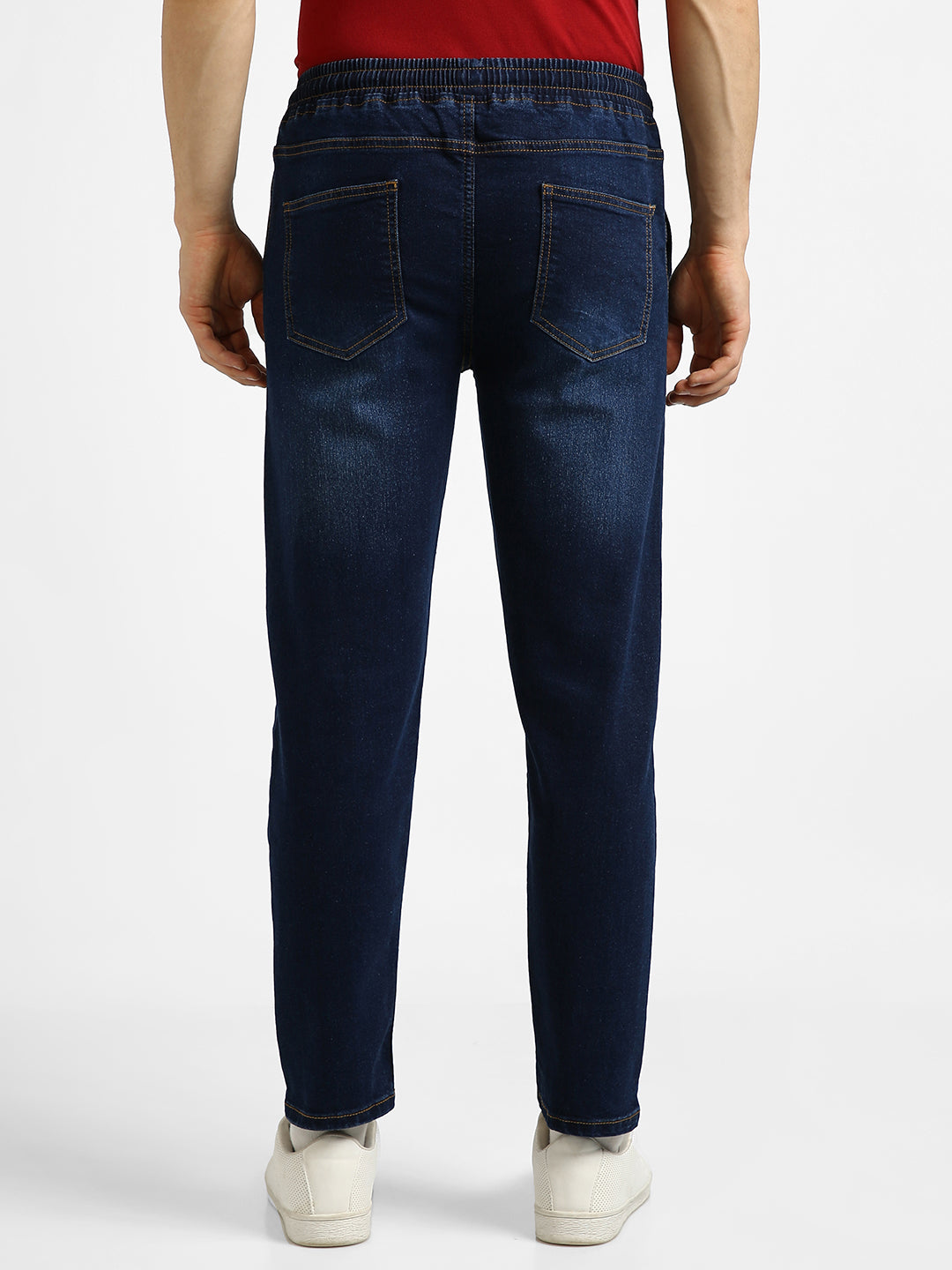 Men's Dark Blue Regular Fit Washed Jogger Jeans Stretchable