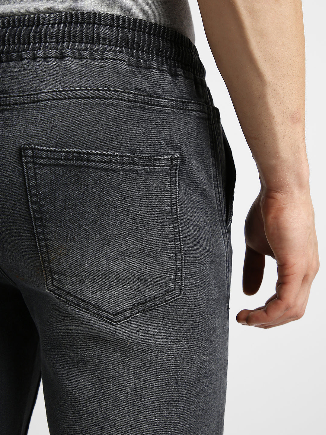Men's Dark Grey Regular Fit Washed Jogger Jeans Stretchable