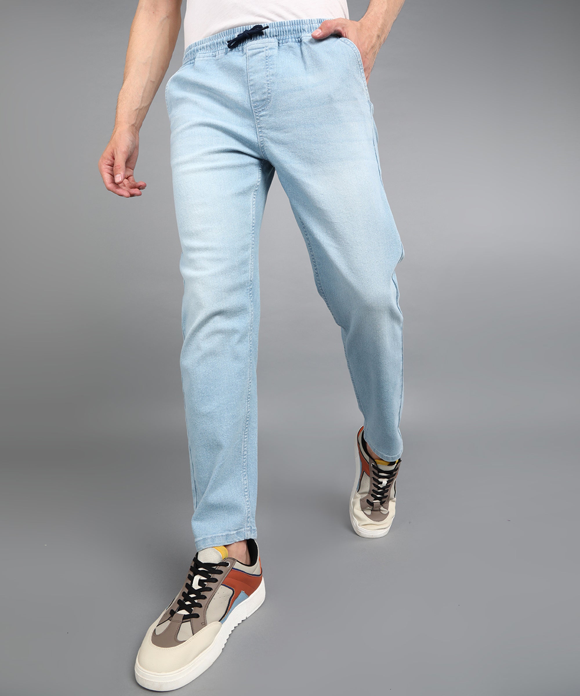 Urbano Fashion Men's Ice Blue Regular Fit Washed Jogger Jeans Stretchable