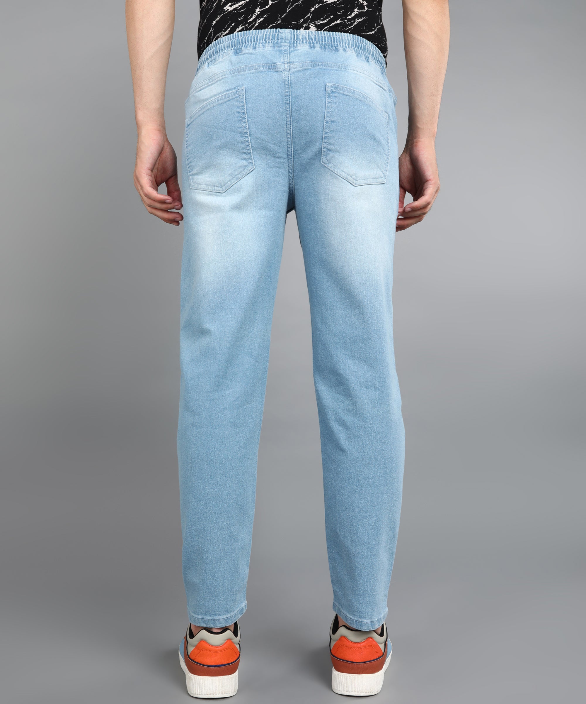 Men's Light Blue Regular Fit Washed Jogger Jeans Stretchable