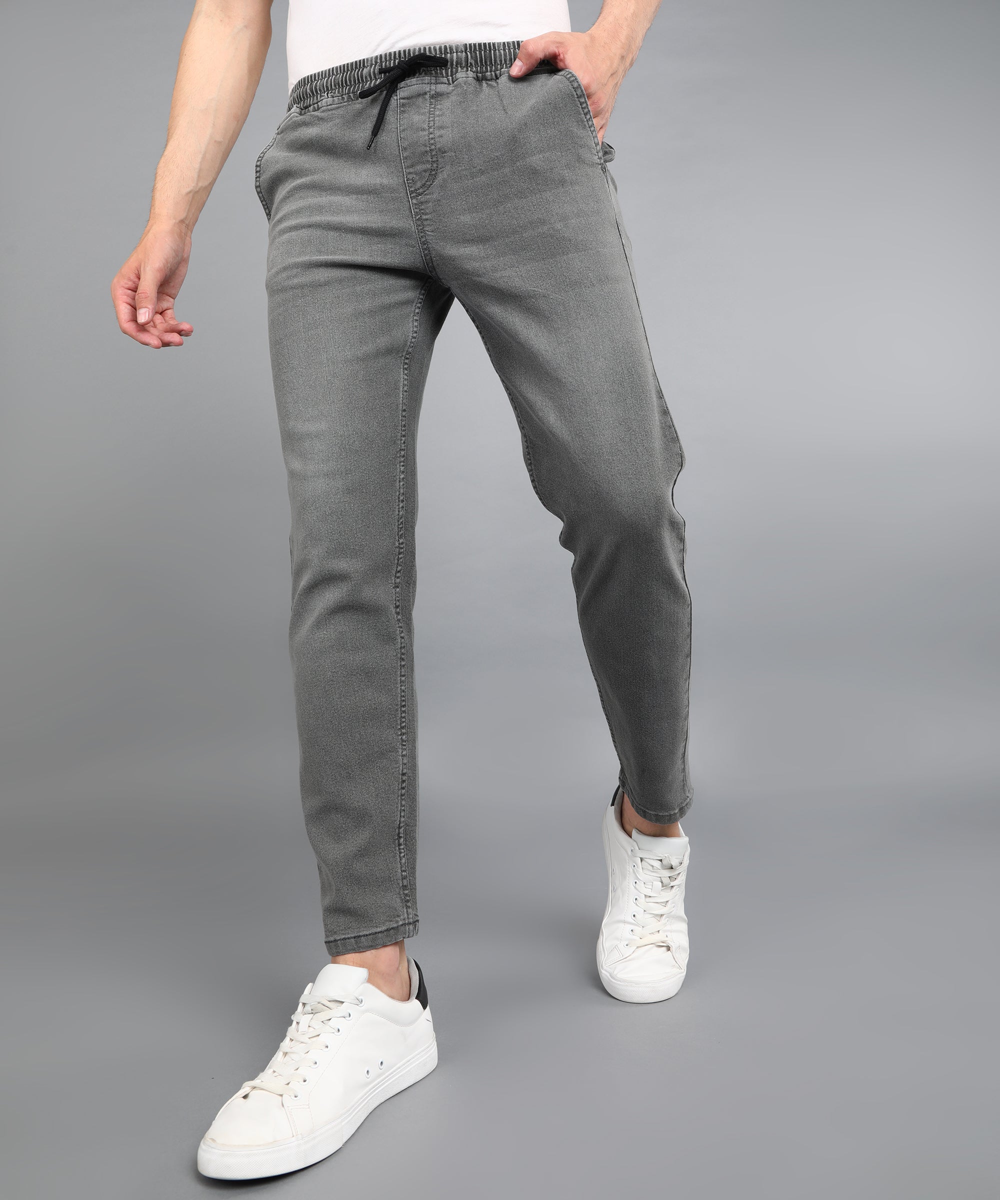 Men's Light Grey Regular Fit Washed Jogger Jeans Stretchable