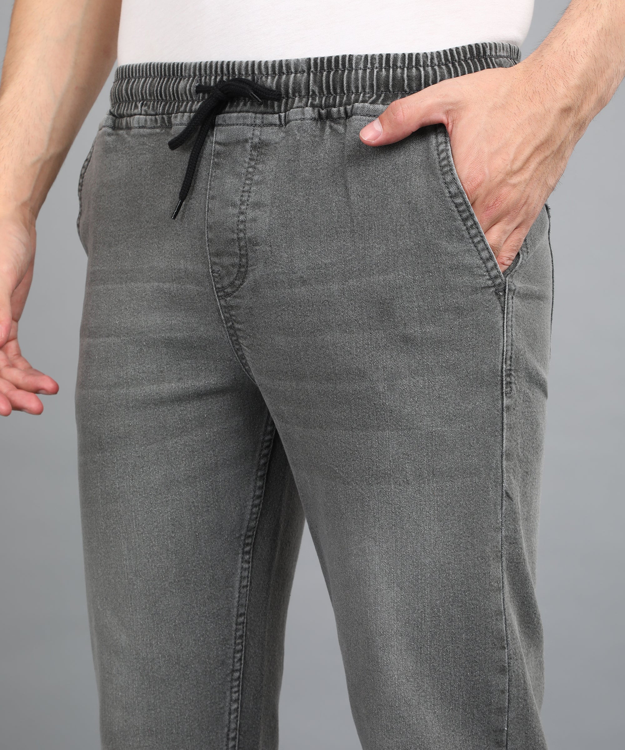 Men's Light Grey Regular Fit Washed Jogger Jeans Stretchable