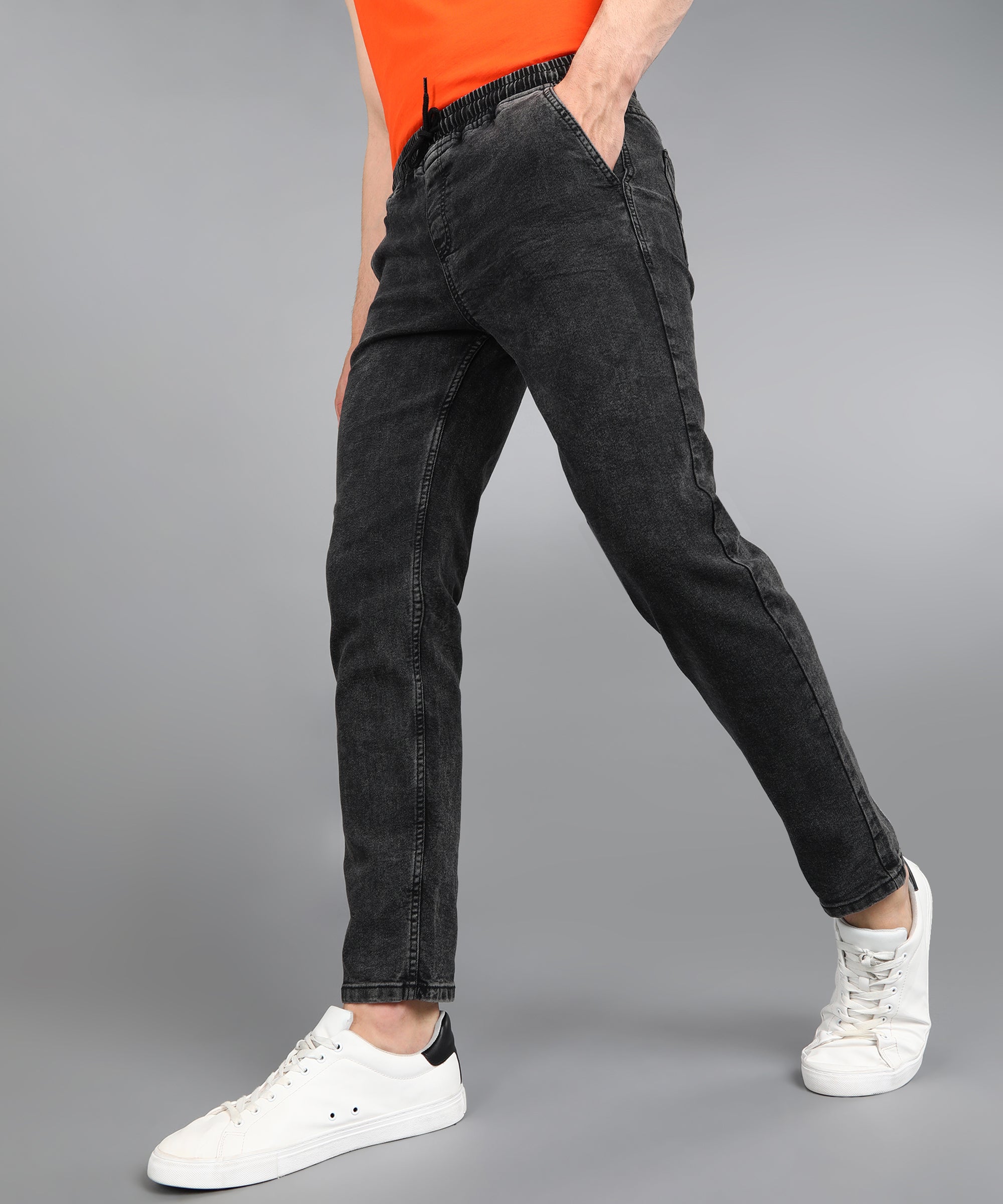 Urbano Fashion Men's Charcoal Black Regular Fit Washed Jogger Jeans Stretchable