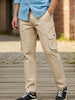 Men's Cream Regular Fit Solid Cargo Chino Pant with 6 Pockets