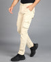 Men's Cream Regular Fit Solid Cargo Chino Pant with 6 Pockets