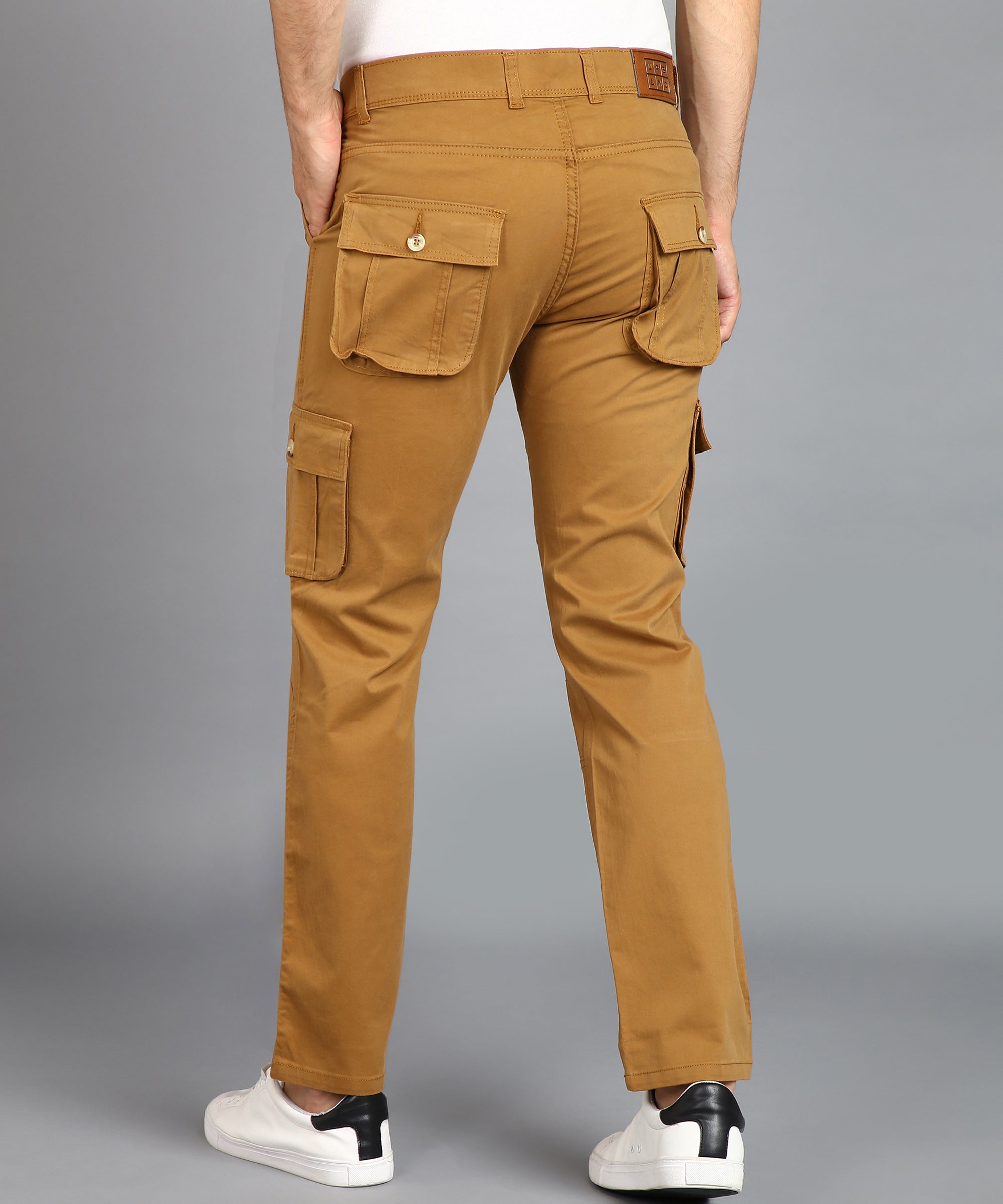 Men's Dark Khaki Regular Fit Solid Cargo Chino Pant with 6 Pockets