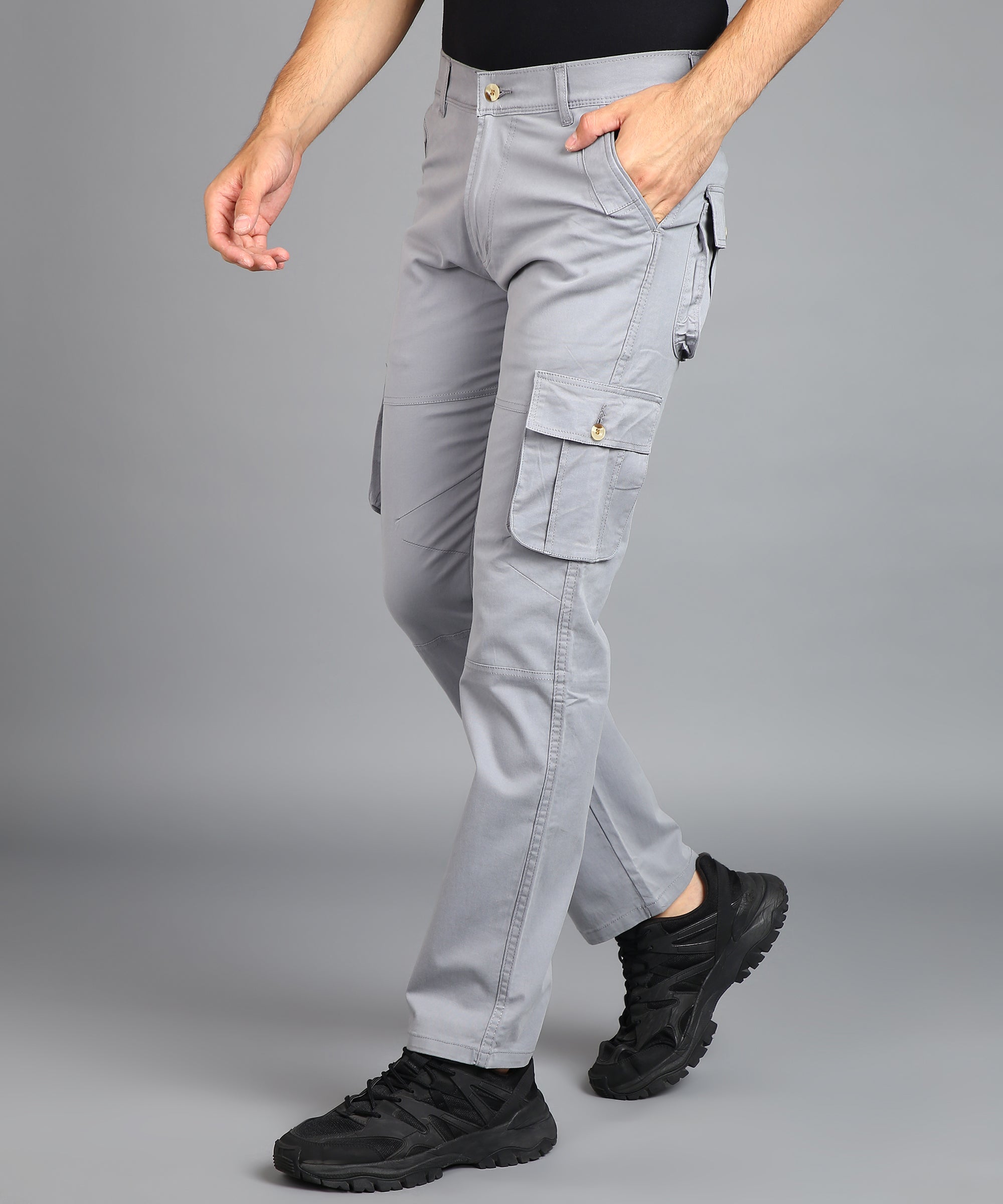 Men's Light Blue Regular Fit Solid Cargo Chino Pant with 6 Pockets