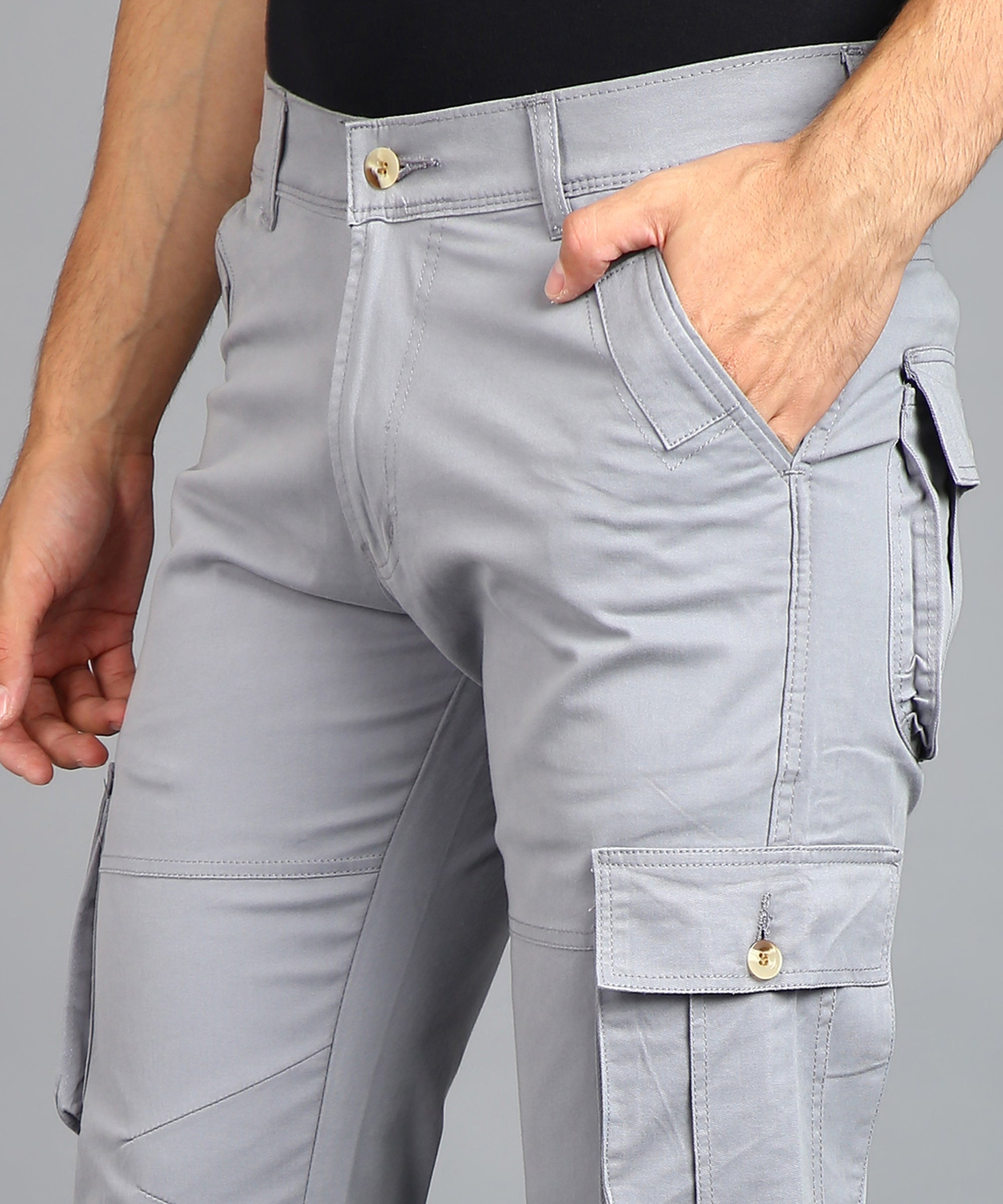 Men's Light Blue Regular Fit Solid Cargo Chino Pant with 6 Pockets