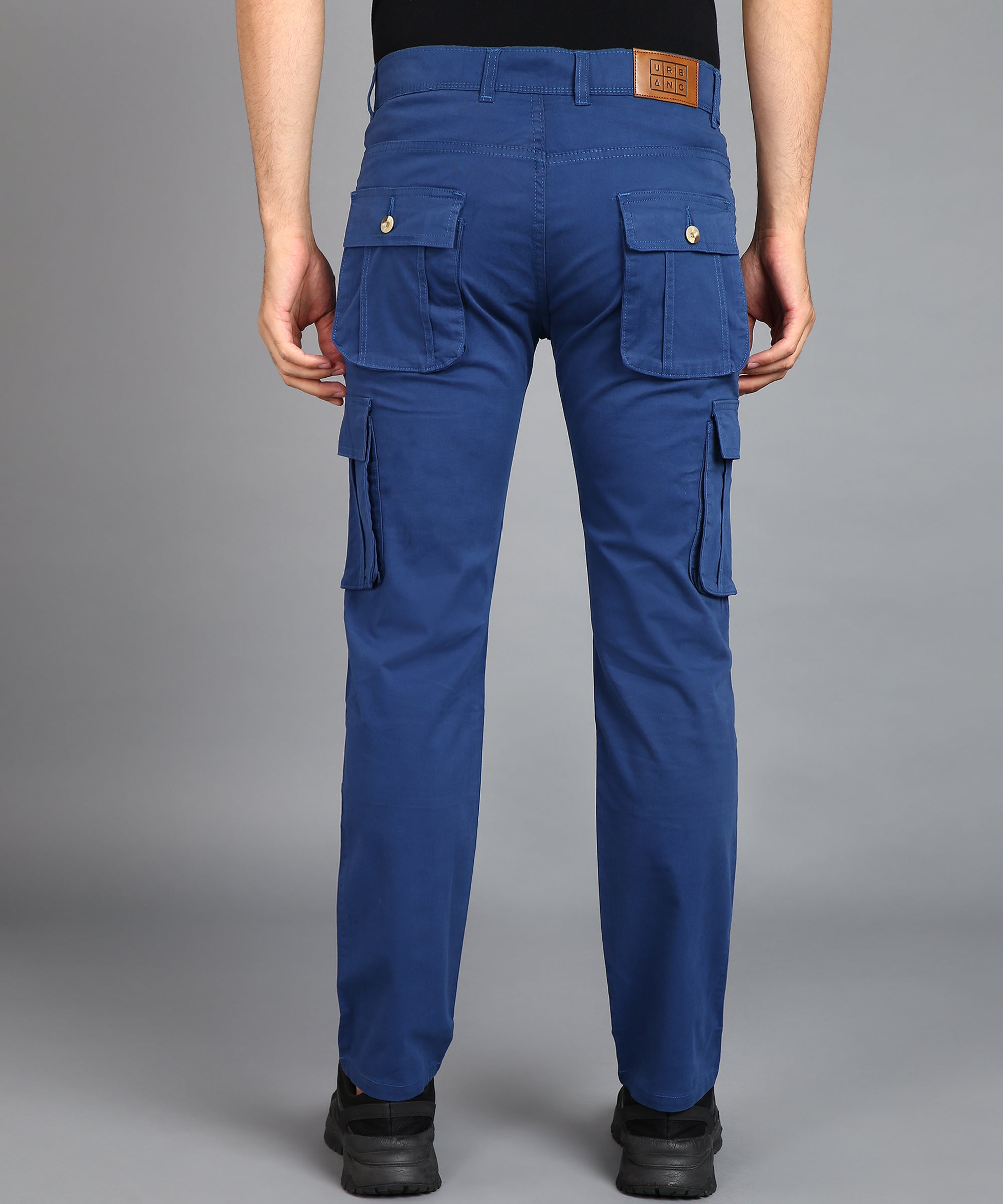Men's Royal Blue Regular Fit Solid Cargo Chino Pant with 6 Pockets