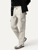 Men's Beige Straight Fit Linen Cargo Pants with 6 Pockets