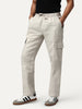 Men's Beige Straight Fit Linen Cargo Pants with 6 Pockets