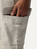 Men's Beige Straight Fit Linen Cargo Pants with 6 Pockets