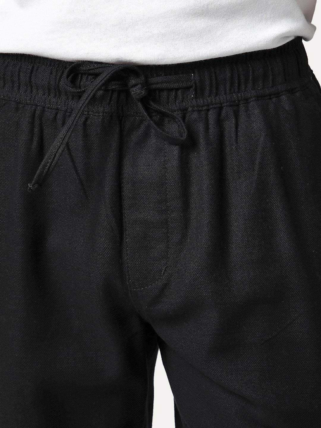 Men's Black Straight Fit Linen Cargo Pants with 6 Pockets