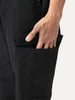 Men's Black Straight Fit Linen Cargo Pants with 6 Pockets
