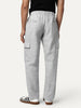 Men's Light Grey Straight Fit Linen Cargo Pants with 6 Pockets