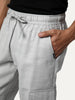 Men's Light Grey Straight Fit Linen Cargo Pants with 6 Pockets