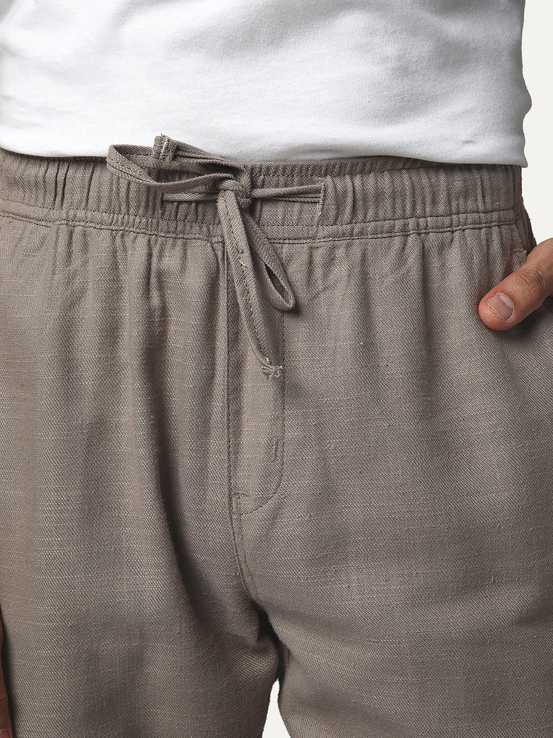 Men's Light Khaki Straight Fit Linen Cargo Pants with 6 Pockets