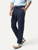 Men's Navy Straight Fit Linen Cargo Pants with 6 Pockets