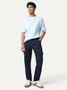 Men's Navy Straight Fit Linen Cargo Pants with 6 Pockets