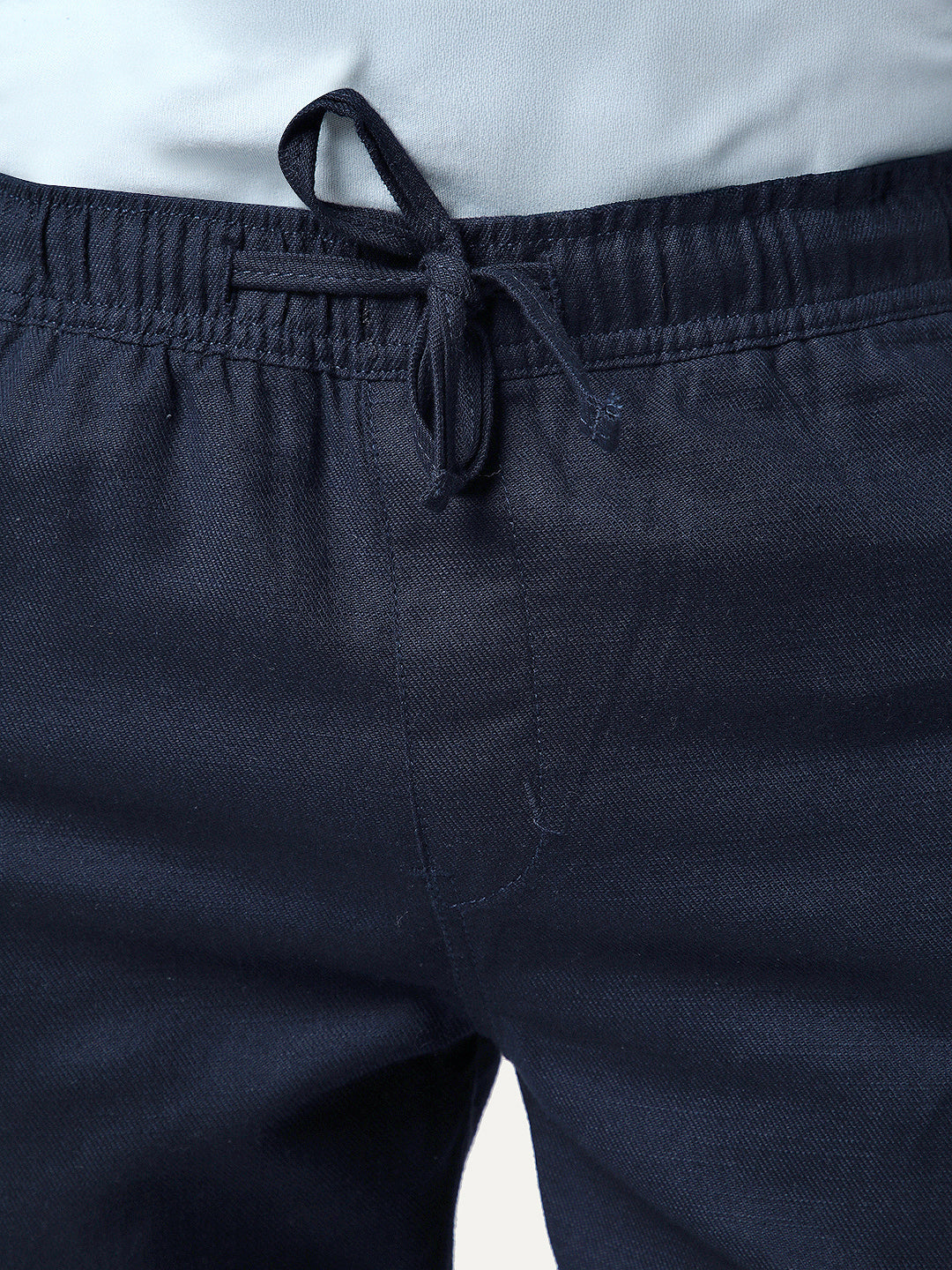 Men's Navy Straight Fit Linen Cargo Pants with 6 Pockets