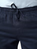 Men's Navy Straight Fit Linen Cargo Pants with 6 Pockets
