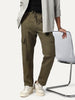 Men's Olive Straight Fit Linen Cargo Pants with 6 Pockets