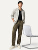 Men's Olive Straight Fit Linen Cargo Pants with 6 Pockets
