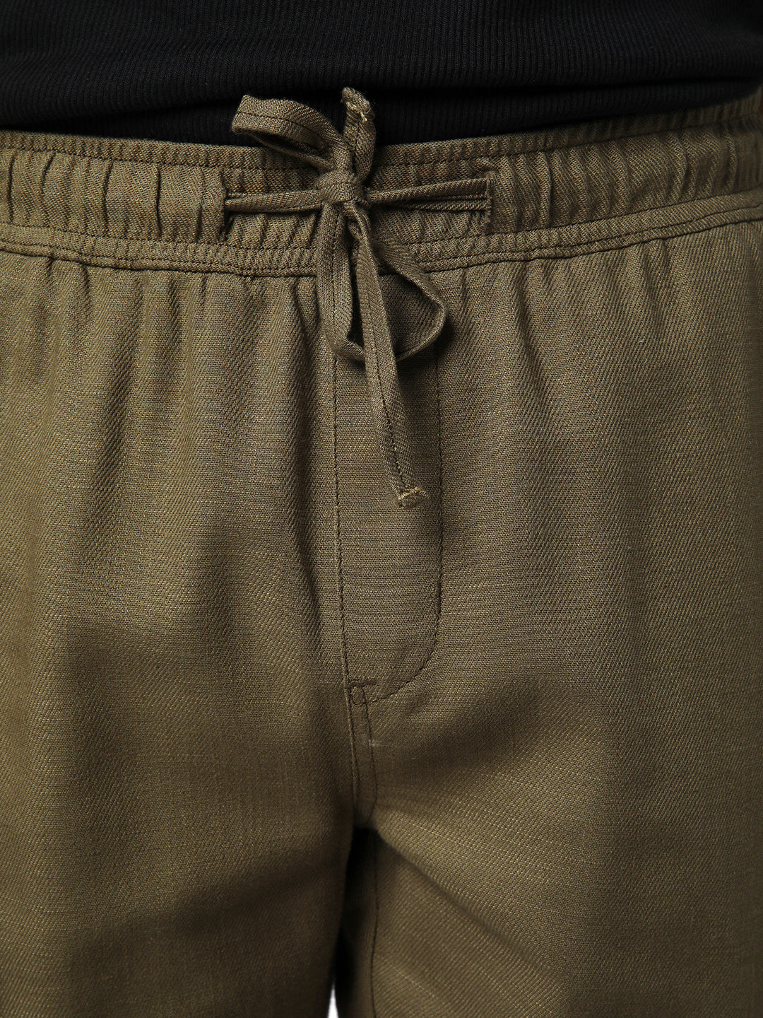 Men's Olive Straight Fit Linen Cargo Pants with 6 Pockets