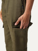 Men's Olive Straight Fit Linen Cargo Pants with 6 Pockets