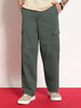 Men's Light Grey Loose Baggy Fit Solid Cargo Chino Pant with 6 Pockets Non-Stretchable