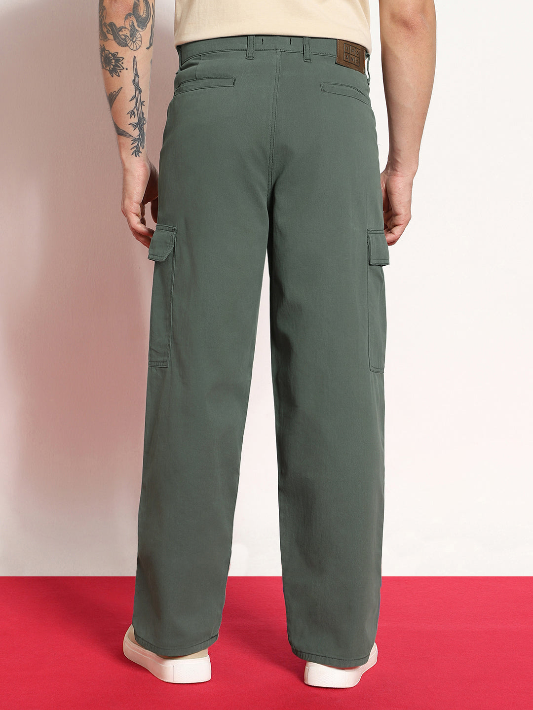 Men's Light Grey Loose Baggy Fit Solid Cargo Chino Pant with 6 Pockets Non-Stretchable