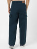 Men's Navy Loose Baggy Fit Solid Cargo Chino Pant with 6 Pockets Non-Stretchable