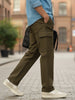 Men's Olive Loose Baggy Fit Solid Cargo Chino Pant with 6 Pockets Non-Stretchable