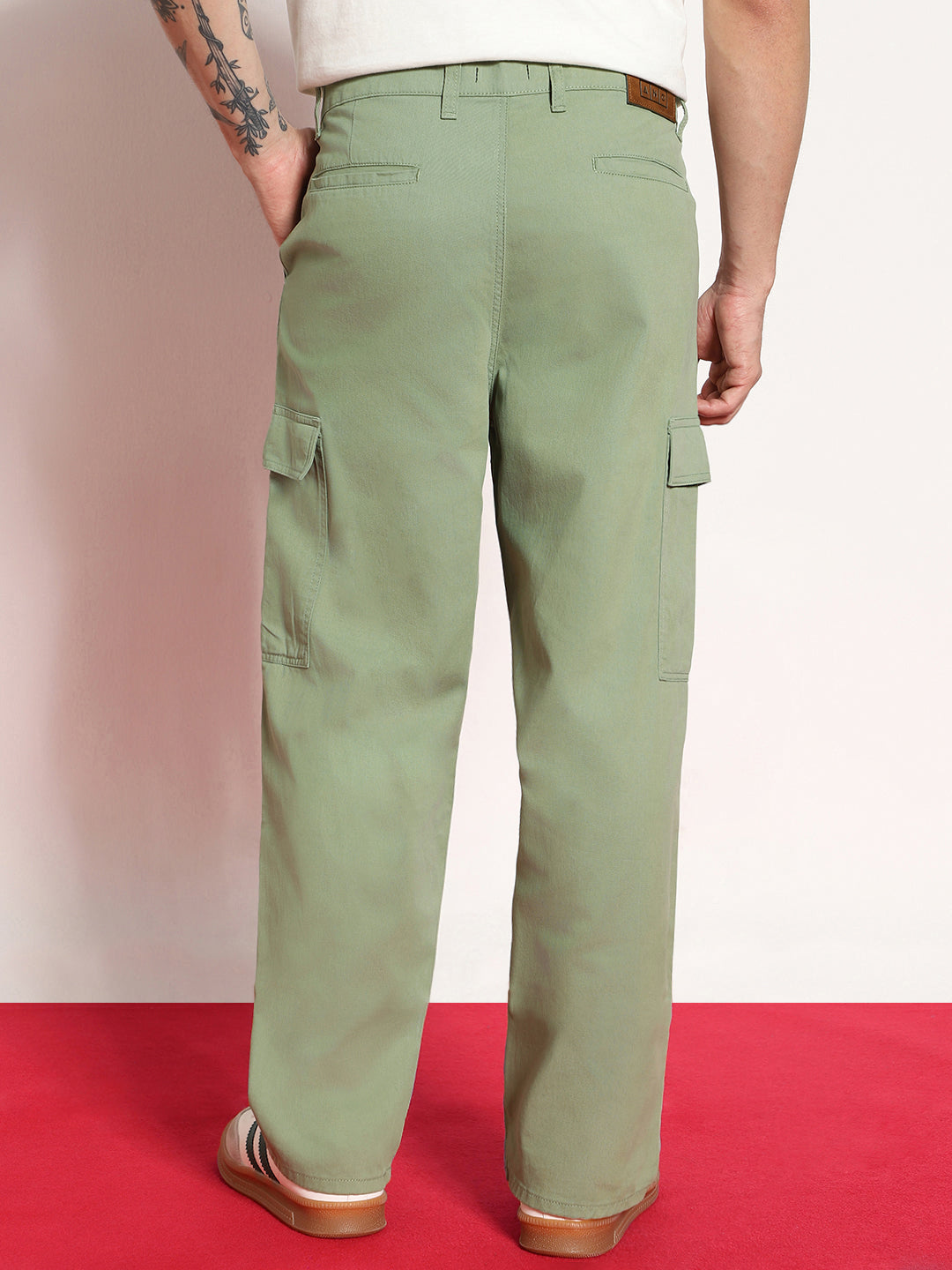 Men's Pista Loose Baggy Fit Solid Cargo Chino Pant with 6 Pockets Non-Stretchable
