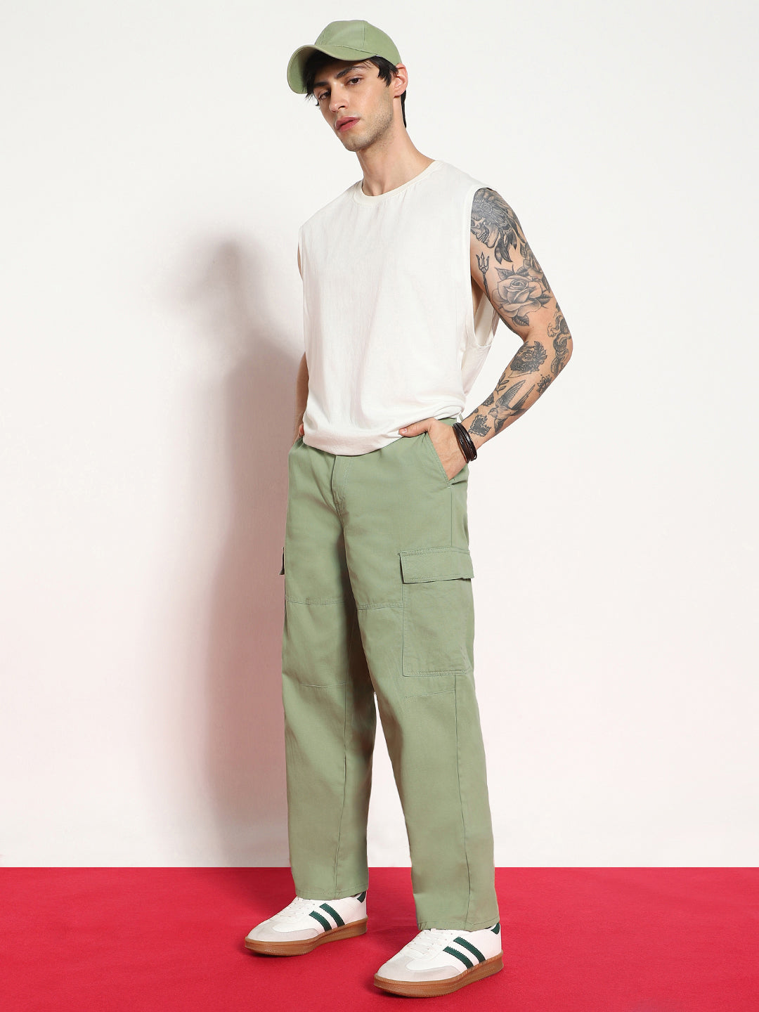 Men's Pista Loose Baggy Fit Solid Cargo Chino Pant with 6 Pockets Non-Stretchable