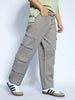 Men's Grey Loose Baggy Fit Cargo Chino Pant with 8 Pockets Stretchable