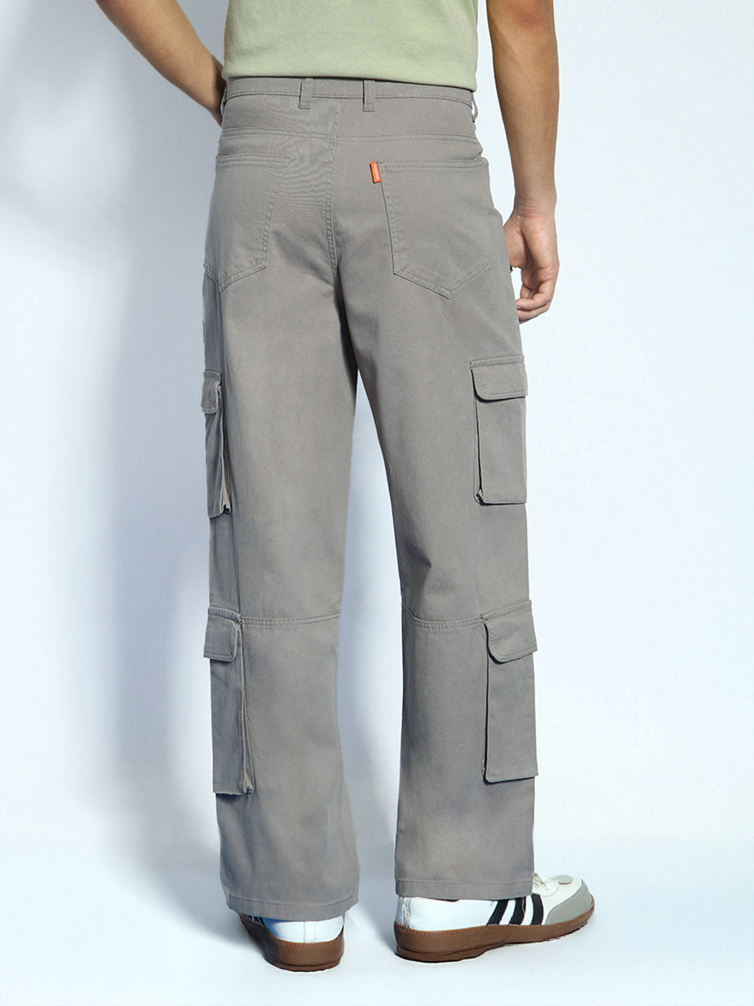 Men's Grey Loose Baggy Fit Cargo Chino Pant with 8 Pockets Stretchable
